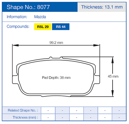Pagid Racing Brake Pads No. 8077