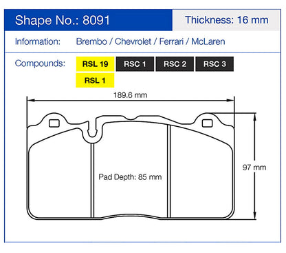 Pagid Racing Brake Pads 8091
