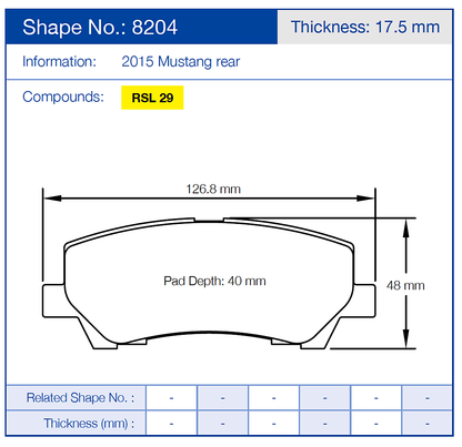 Pagid Racing Brake Pads No. 8204 (Rear)
