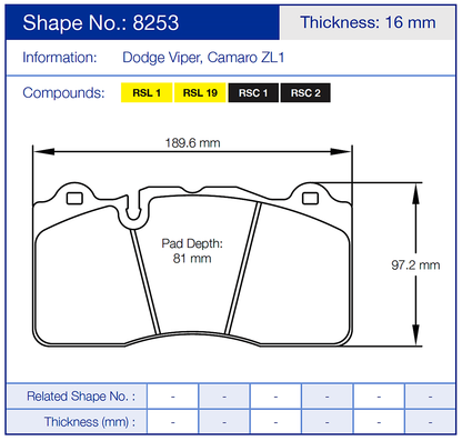 Pagid Racing Brake Pads No. 8253 (Front)