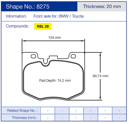 Pagid Racing Brake Pads No. 8275 (Front)