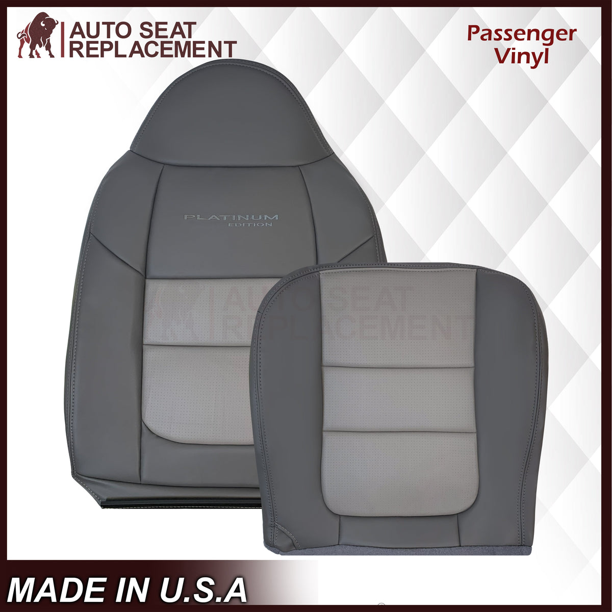 2001 Ford F250 Platinum Edition New Vinyl Replacement Seat Cover in 2-Tone Gray