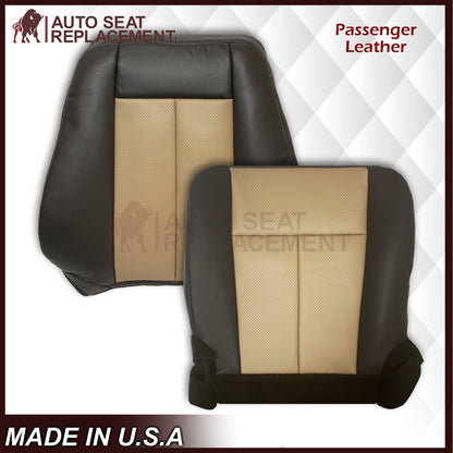 2007 2008 Ford Expedition Eddie Bauer Driver Or Passenger Side Replacement Perforated LEATHER Seat Cover In 2 Tone Tan (Tan- Dark Gray)