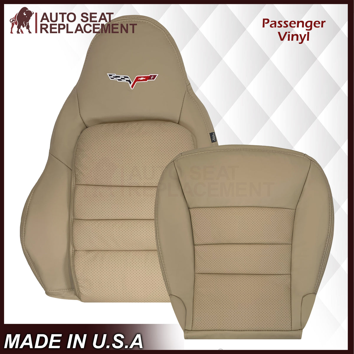 2005-2013 Chevy Corvette C6 Replacement Seat Covers: Tan Perforated