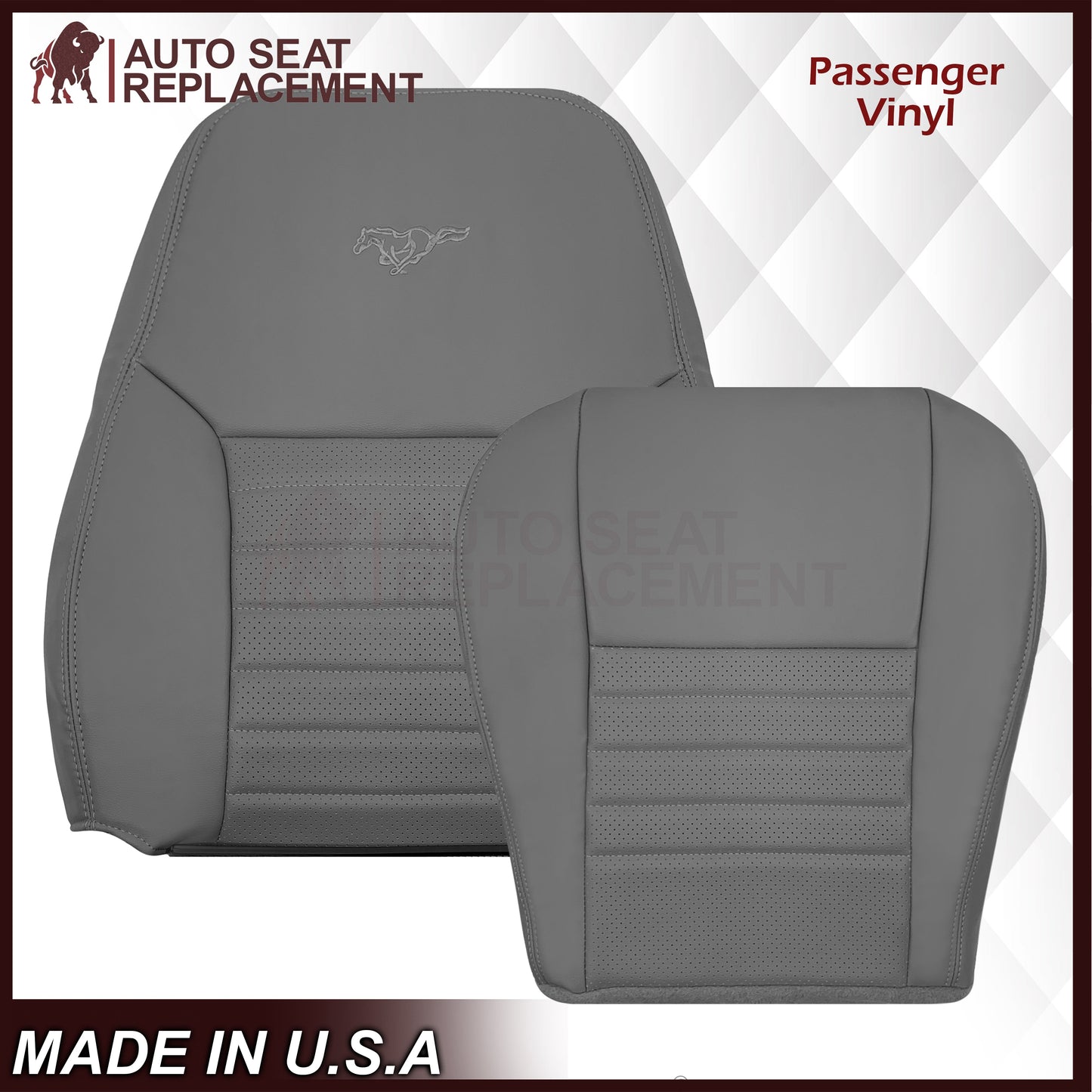 1999-2004 Ford Mustang GT V8 Replacement Cowhide Leather OR Synthetic Leather Seat Cover: Gray, Perforated