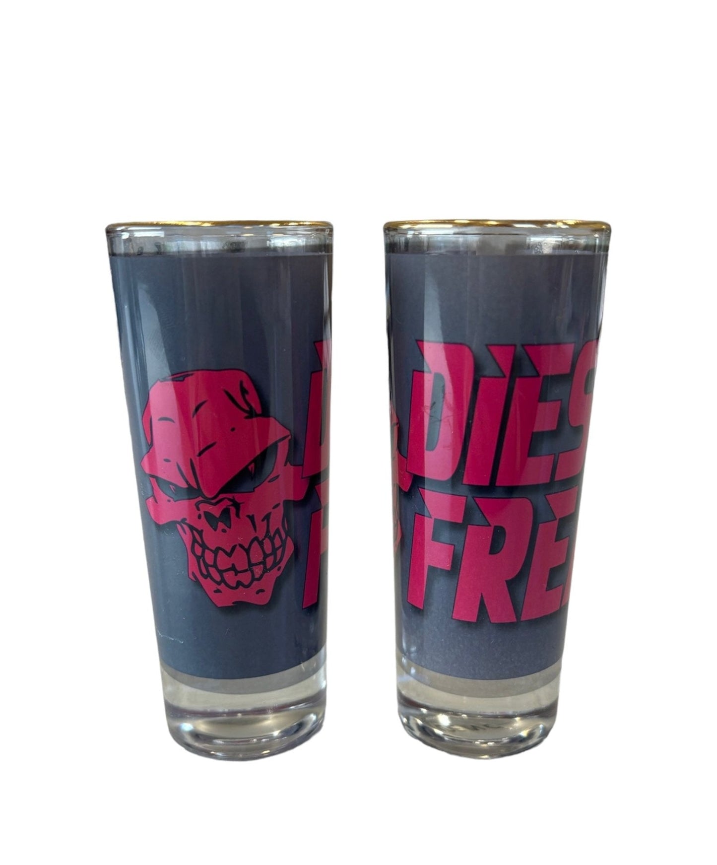 Pink Diesel Freak Stacked Shot Glass with Gold Rim