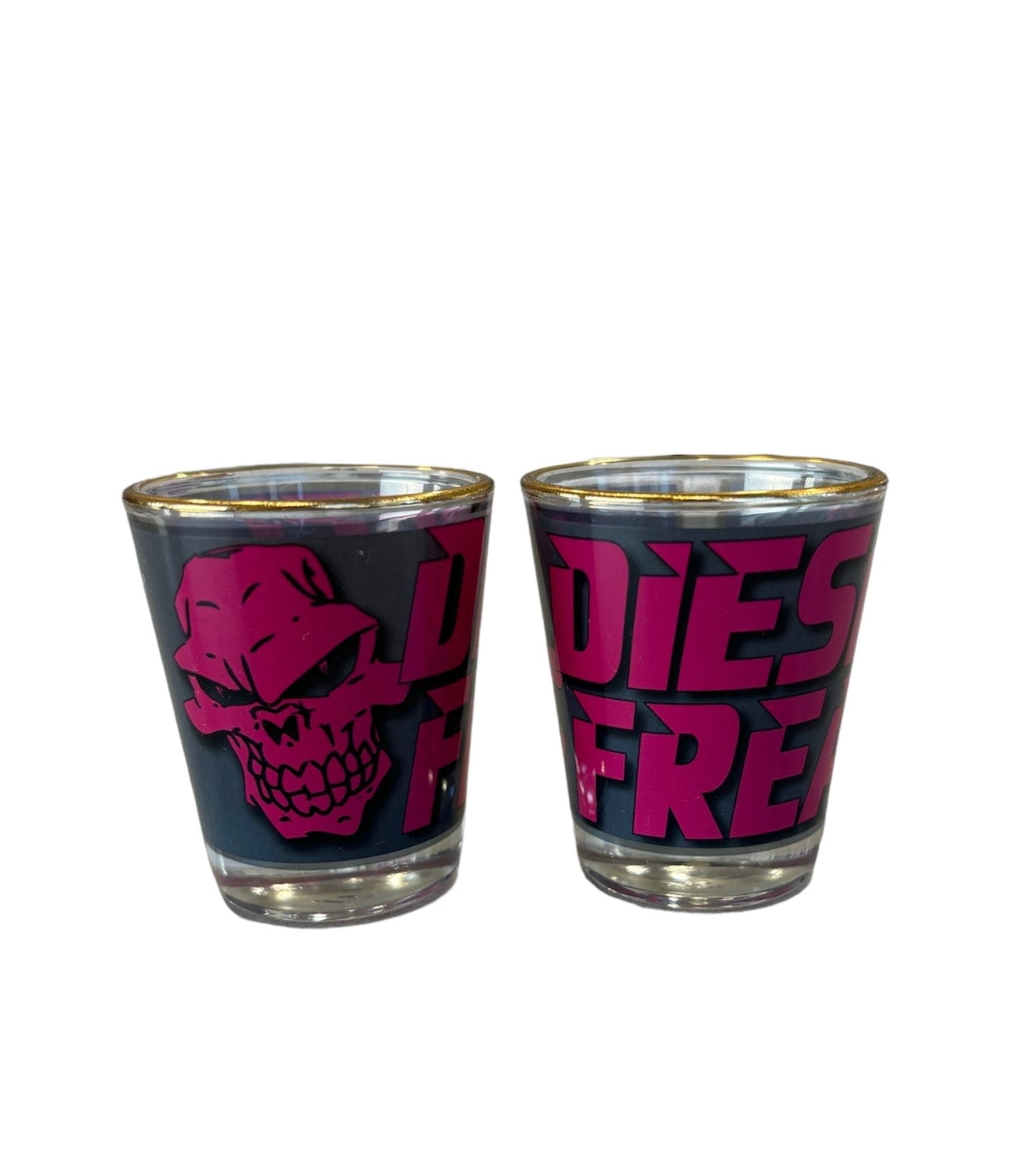 Pink Diesel Freak Stacked Shot Glass with Gold Rim