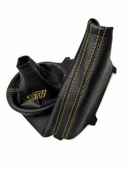 For SUBARU STI 2015-2021 Embroidered PU Leather Shift & Handbrake Boot Cover