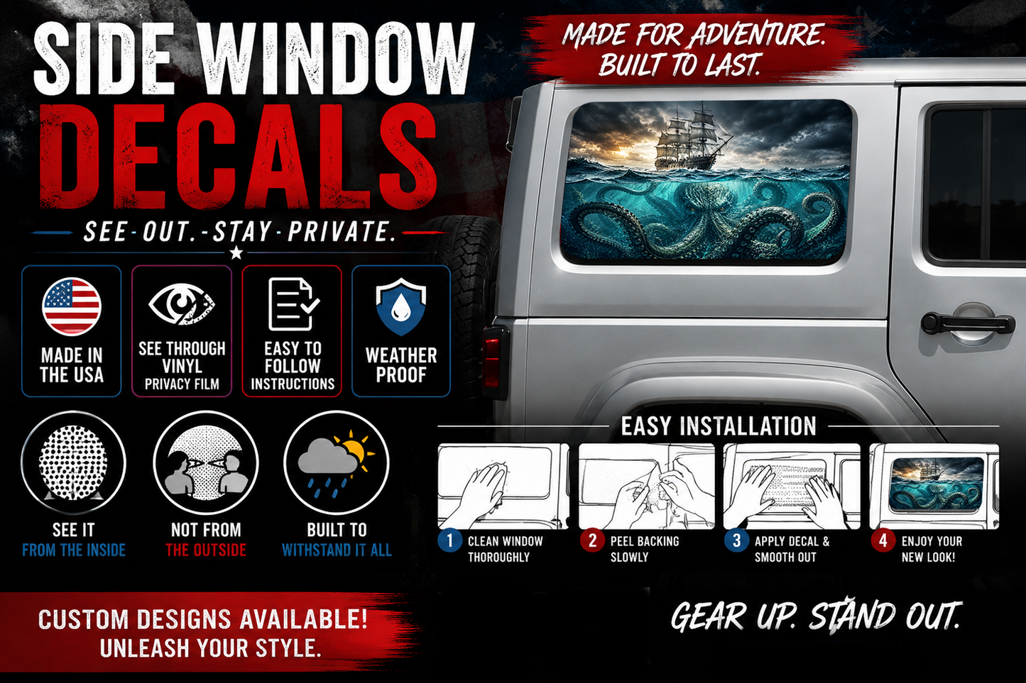 Kraken Rear quarter window see through graphic. 100142