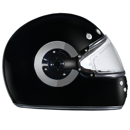 D.O.T. & ECE Daytona Retro Full Face Motorcycle Helmet: Vintage Style for Men, Women, & Youth - Hi-Gloss Black w/ Chrome Accents