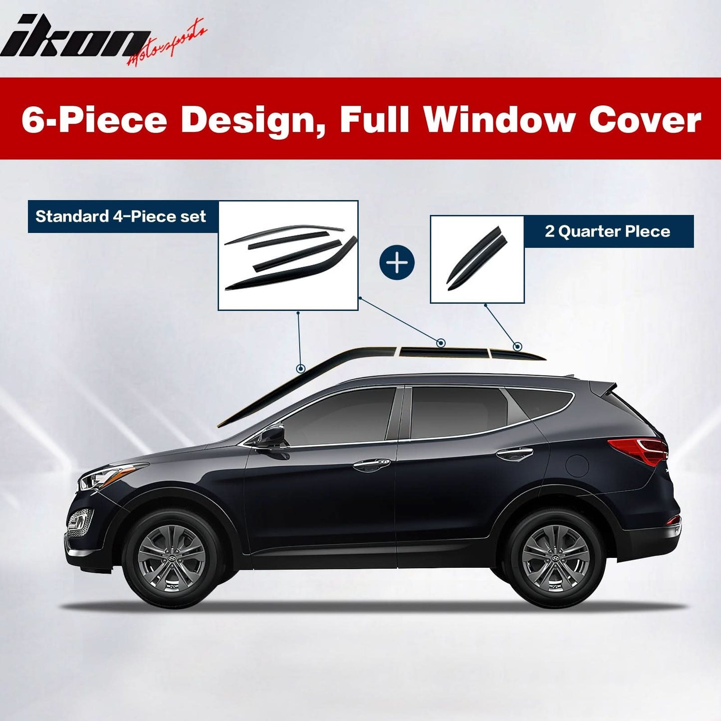 2015-2021 Kia Sedona Tape-On Dark Smoke 6PCS Window Visors Guards ABS