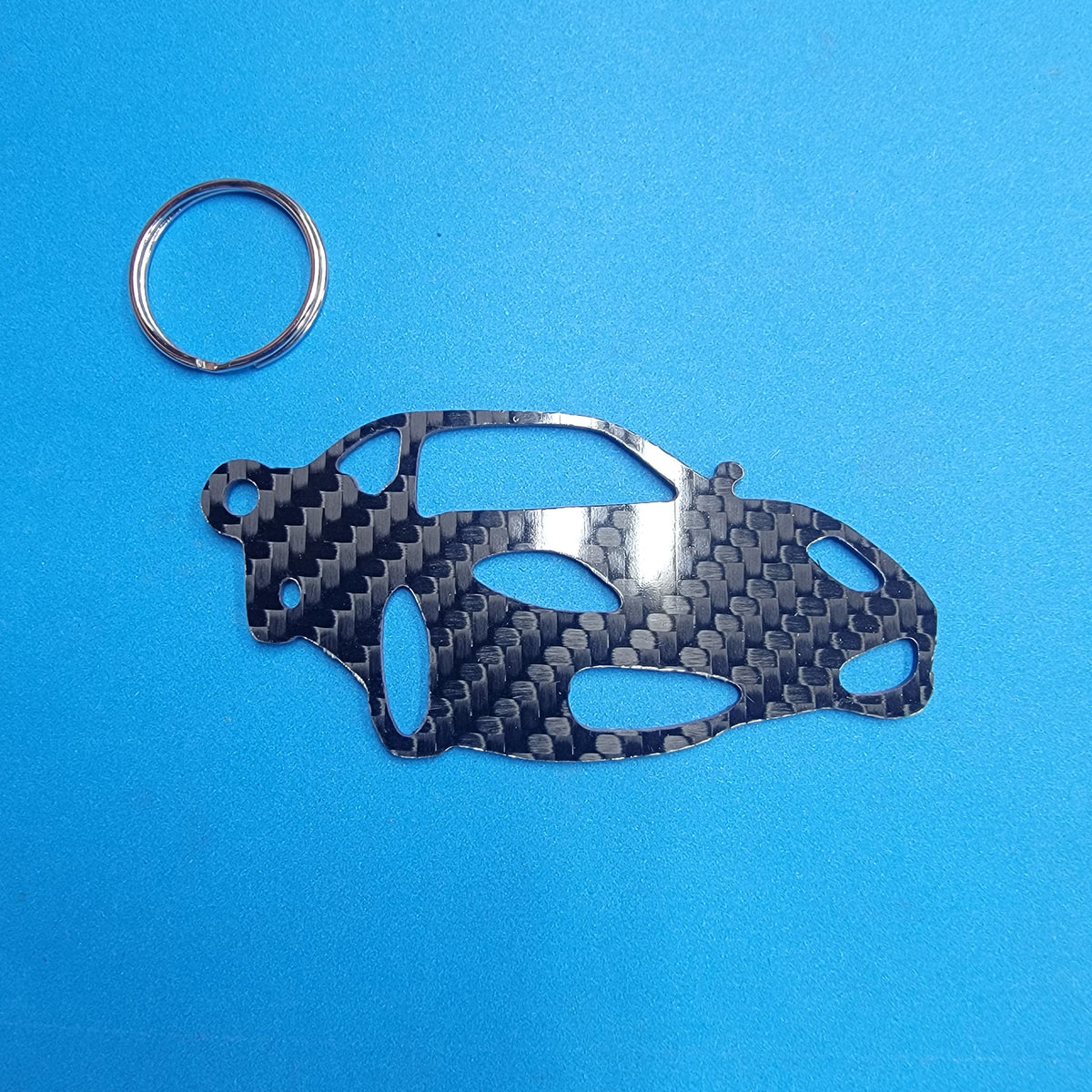 Carbon Fiber keychain for Ferarri Modena (1999-2004) keychain  3d front view Glossy Twill