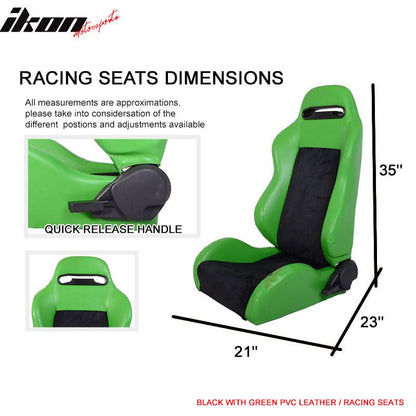 Universal Black Green Racing Seats PVC Leather Suede