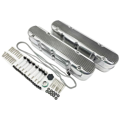 BULL BOOST PERFORMANCE Aluminum Finned Valve Covers With Coil Mounts &amp; Covers For GM LS Engines Polished