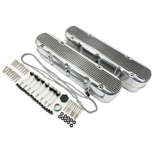 BULL BOOST PERFORMANCE Aluminum Finned Valve Covers With Coil Mounts &amp; Covers For GM LS Engines Polished