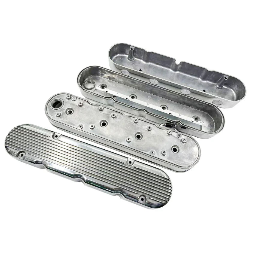 BULL BOOST PERFORMANCE Aluminum Finned Valve Covers With Coil Mounts &amp; Covers For GM LS Engines Polished