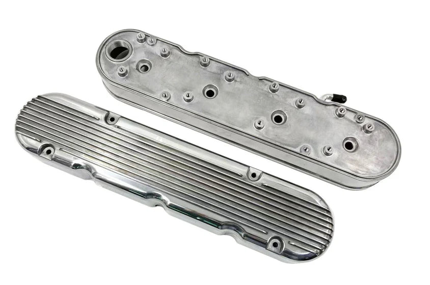 BULL BOOST PERFORMANCE Aluminum Finned Valve Covers With Coil Mounts &amp; Covers For GM LS Engines Polished