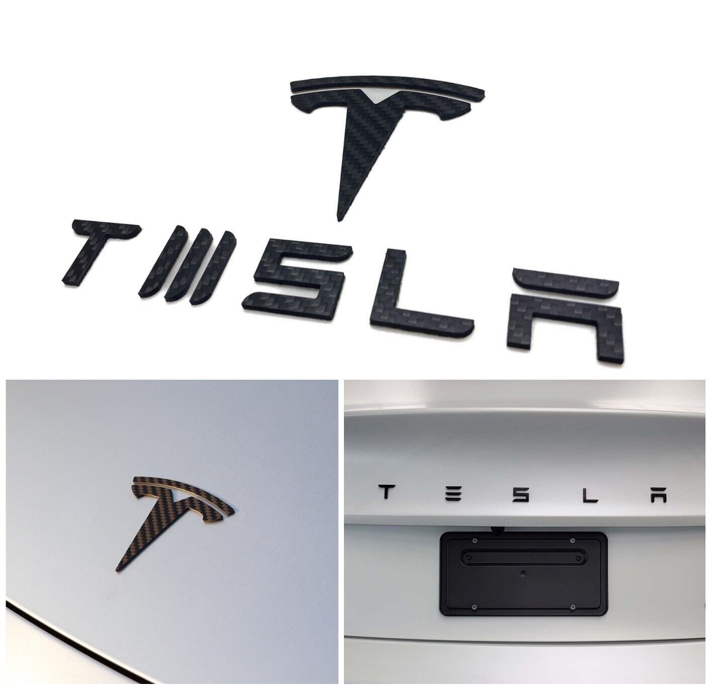 TESLA Gloss Carbon Fiber Emblem Logo for Model 3 & Y Hood +Trunk Letter Accessories