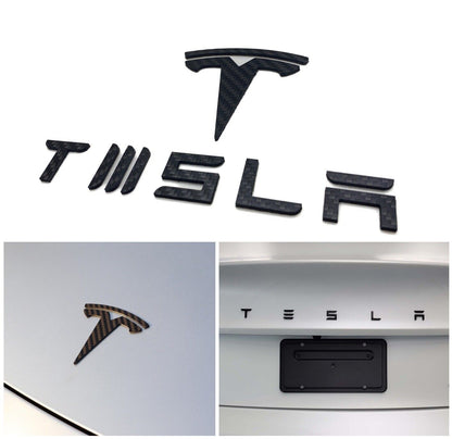 TESLA Gloss Carbon Fiber Emblem Logo for Model 3 & Y Hood +Trunk Letter Accessories