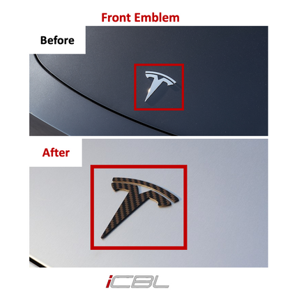 TESLA Front Emblem Carbon Fiber Logo Replacement for Model 3 & Y Front Hood Only
