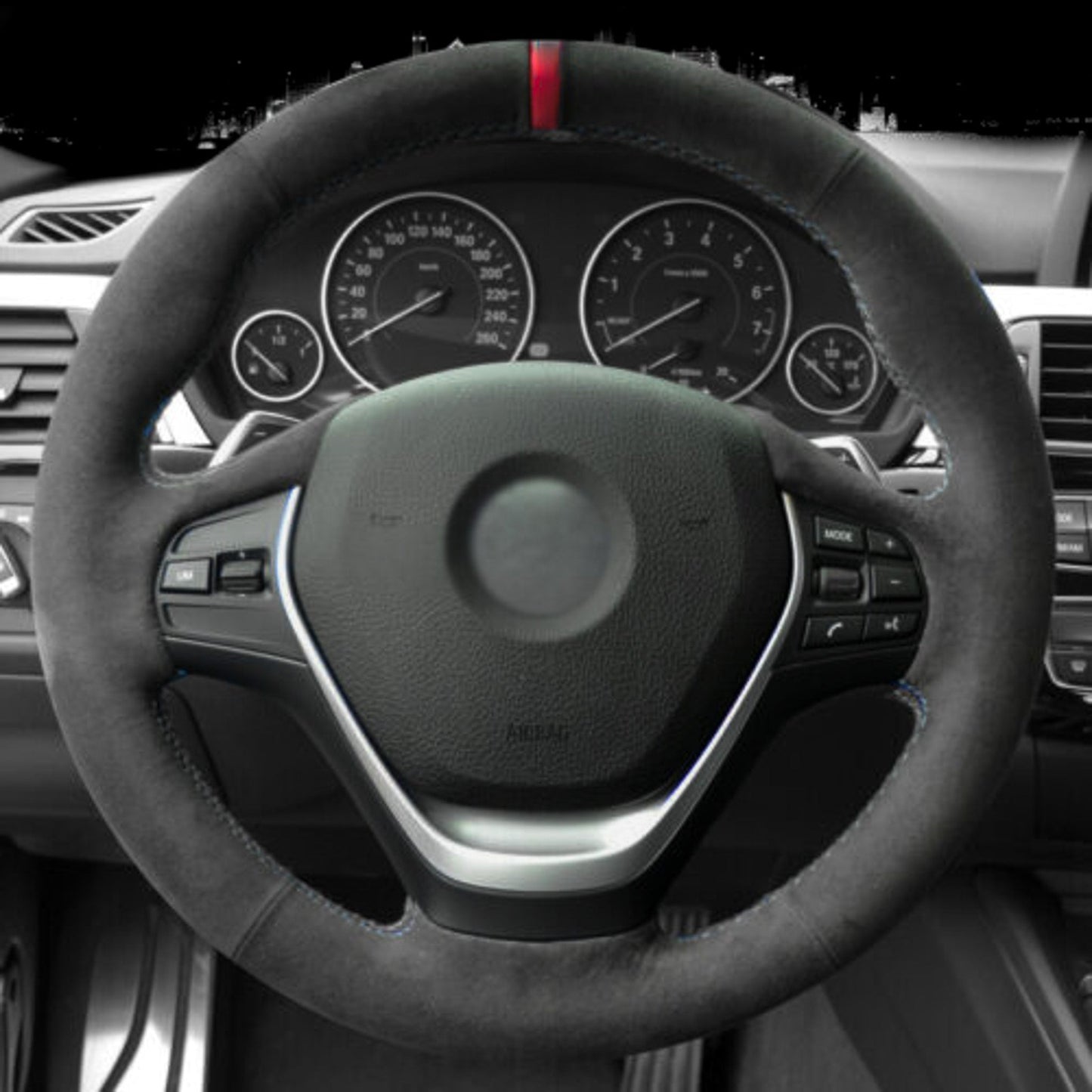 BMW F-Series Alcantara Suede Steering Wheel Cover Non-M sport DIY (Red Stripe)