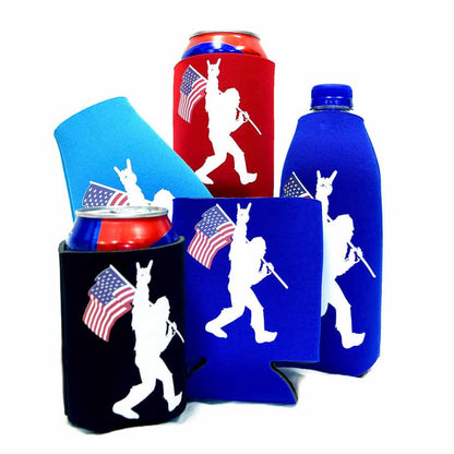 Sasquatch Rock On American Flag bigfoot Foam Can and Bottle Coolers