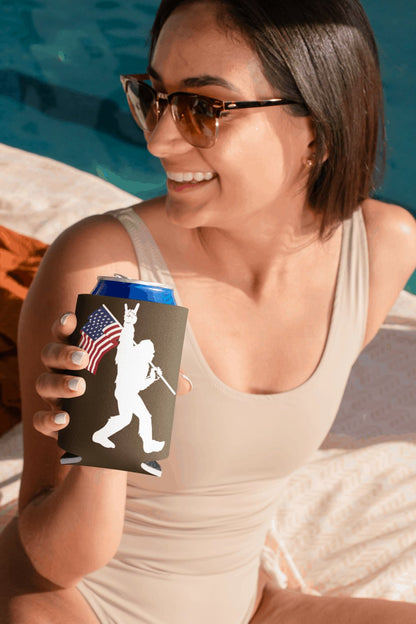 Sasquatch Rock On American Flag bigfoot Foam Can and Bottle Coolers