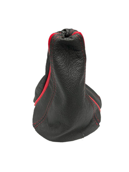 Black & Torch Red Stripe Real Leather Shift Boot Cover For 1964 1965 1966 1967 Chevy Corvette C2