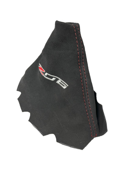 Black Leather/ Suede Shift Boot Cover with Embroidery For Chevy Corvette C5 Z06 2001-2004