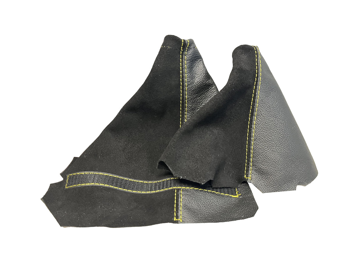 Yellow Stitch Genuine Leather & Suede Combo Console Shift & Handbrake Boot Cover For Chevy Corvette C5 1997-2004
