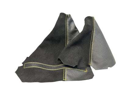 Yellow Stitch Genuine Leather & Suede Combo Console Shift & Handbrake Boot Cover For Chevy Corvette C5 1997-2004