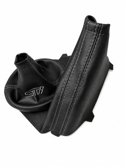 For SUBARU STI 2015-2021 Embroidered PU Leather Shift & Handbrake Boot Cover