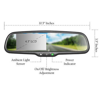 Master Tailgaters 10.5" Rear View Mirror with 4.3" LCD Screen | Rearview Universal Fit Mount | Auto Adjusting Brightness LCD | Anti Glare | Full Original Mirror Replacement | Easy to Install
