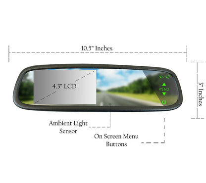 Master Tailgaters 10.5" Rear View Mirror with 4.3" LCD Screen | Ultra High Brightness | Rearview Universal Fit | Auto Adjusting Brightness LCD | Anti Glare | Full Mirror Replacement