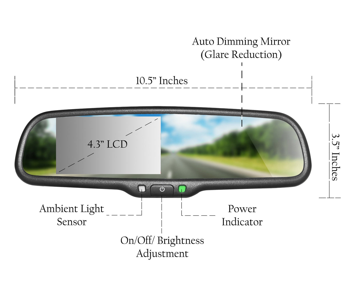 Master Tailgaters 10.5" Rear View Mirror with 4.3" LCD Screen + Auto Dimming Mirror | Ultra Bright | Rearview Universal Fit | Auto Adjusting Brightness LCD | Anti Glare | Full Mirror Replacement