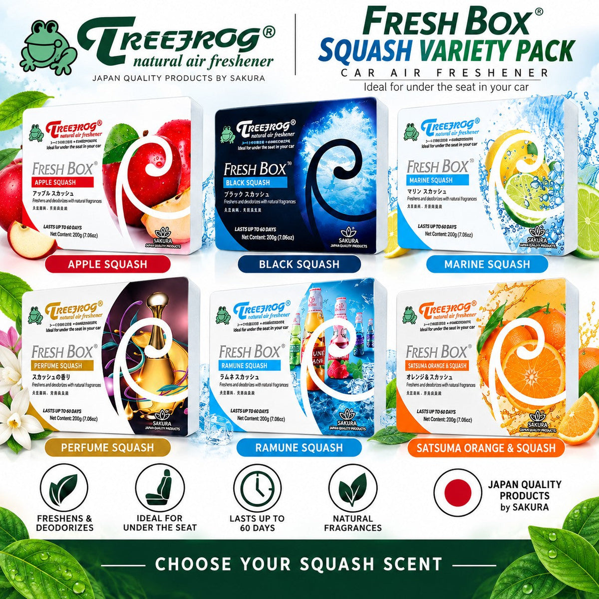 Squash Variety 6 Pack Treefrog Fresh Box Japanese Car Air Freshener