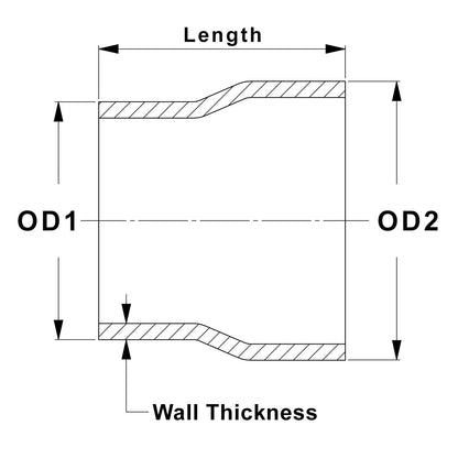 HPS Performance Products HPS 2" - 2-1/4" OD, 4" Long 6061 Aluminum Step Up Transition Joiner Reducer Tube Piping