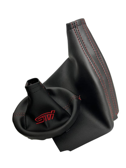 For SUBARU STI 2015-2021 Embroidered PU Leather Shift & Handbrake Boot Cover