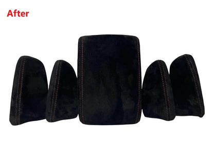 Red Stitch Suede Console Armrest 2x Door Armrest Cover For Subaru Impreza WRX STI 2008-2014