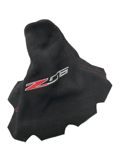 Black Leather/ Suede Shift Boot Cover with Embroidery For Chevy Corvette C5 Z06 2001-2004