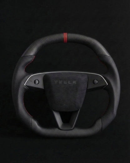 TESLA MODEL Y JUNIPER PERFORATED LEATHER FLAT BOTTOM SUPERNOVA DRY MATTE CARBON STEERING WHEEL