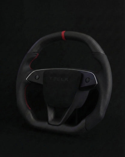 TESLA MODEL Y JUNIPER PERFORATED LEATHER FLAT BOTTOM SUPERNOVA DRY MATTE CARBON STEERING WHEEL