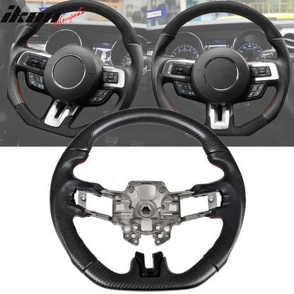 2018-2023 Ford Mustang V1 Steering Wheel w/ Red Stitching Carbon Fiber