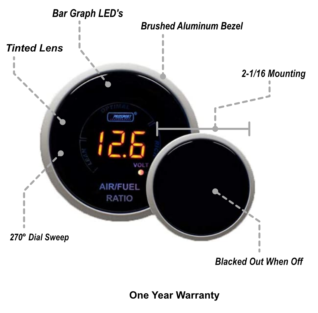 2-1/16" Digital Air Fuel Ratio & Volt Gauge-Amber