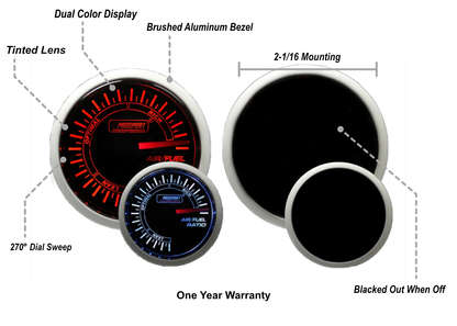 2-1/16" Amber / White -  Air Fuel Ratio Gauge