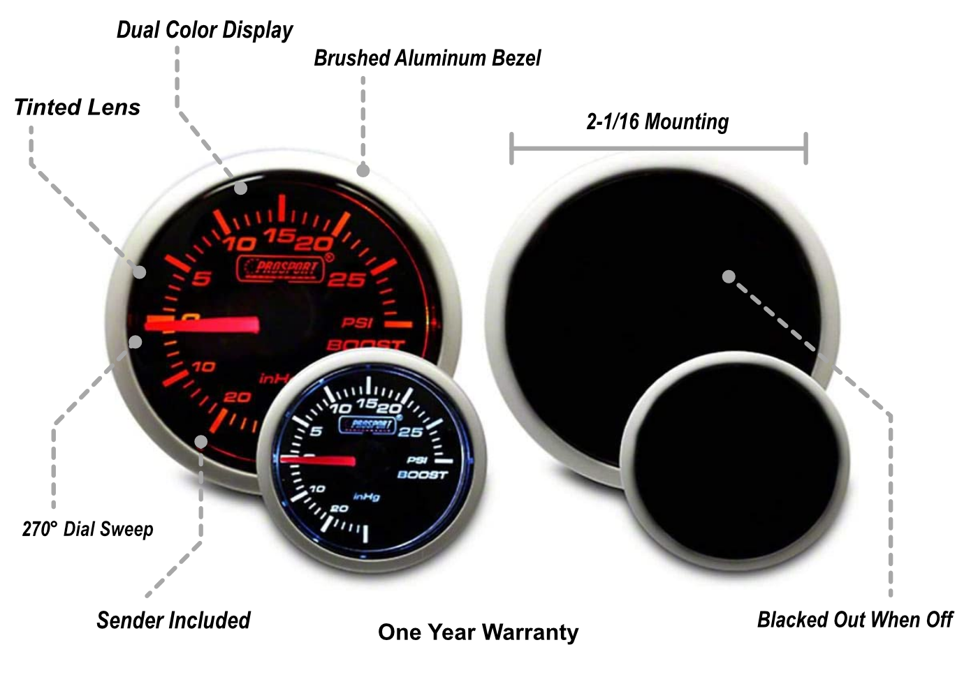 2-1/16" Amber / White  Electrical Boost Gauge