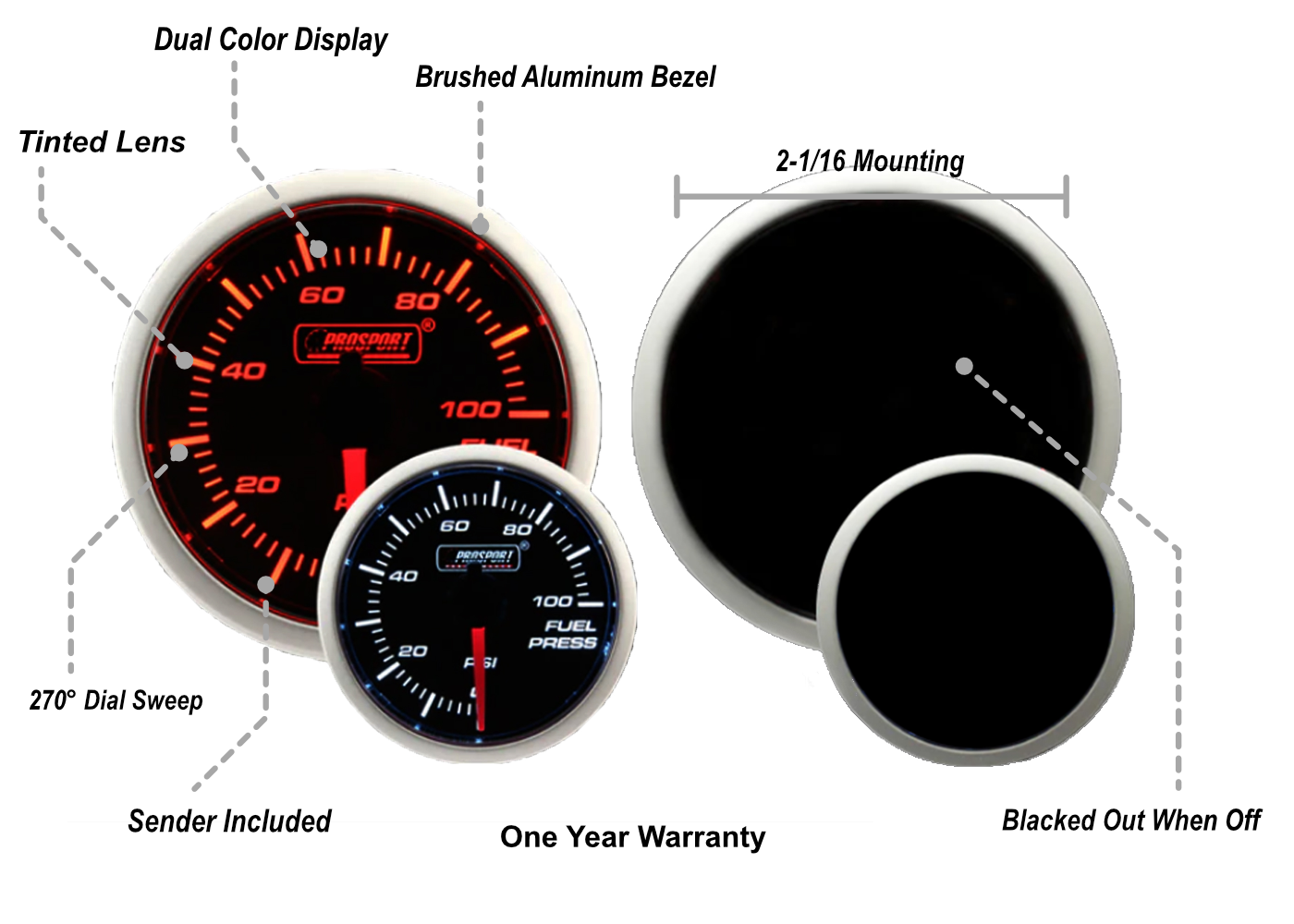 2-1/16" Amber / White -  Fuel Pressure Gauge