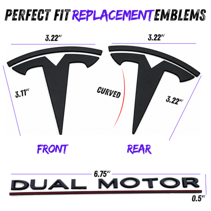 T Logos & Dual Motor Emblem Set | Tesla Model 3 & Model Y