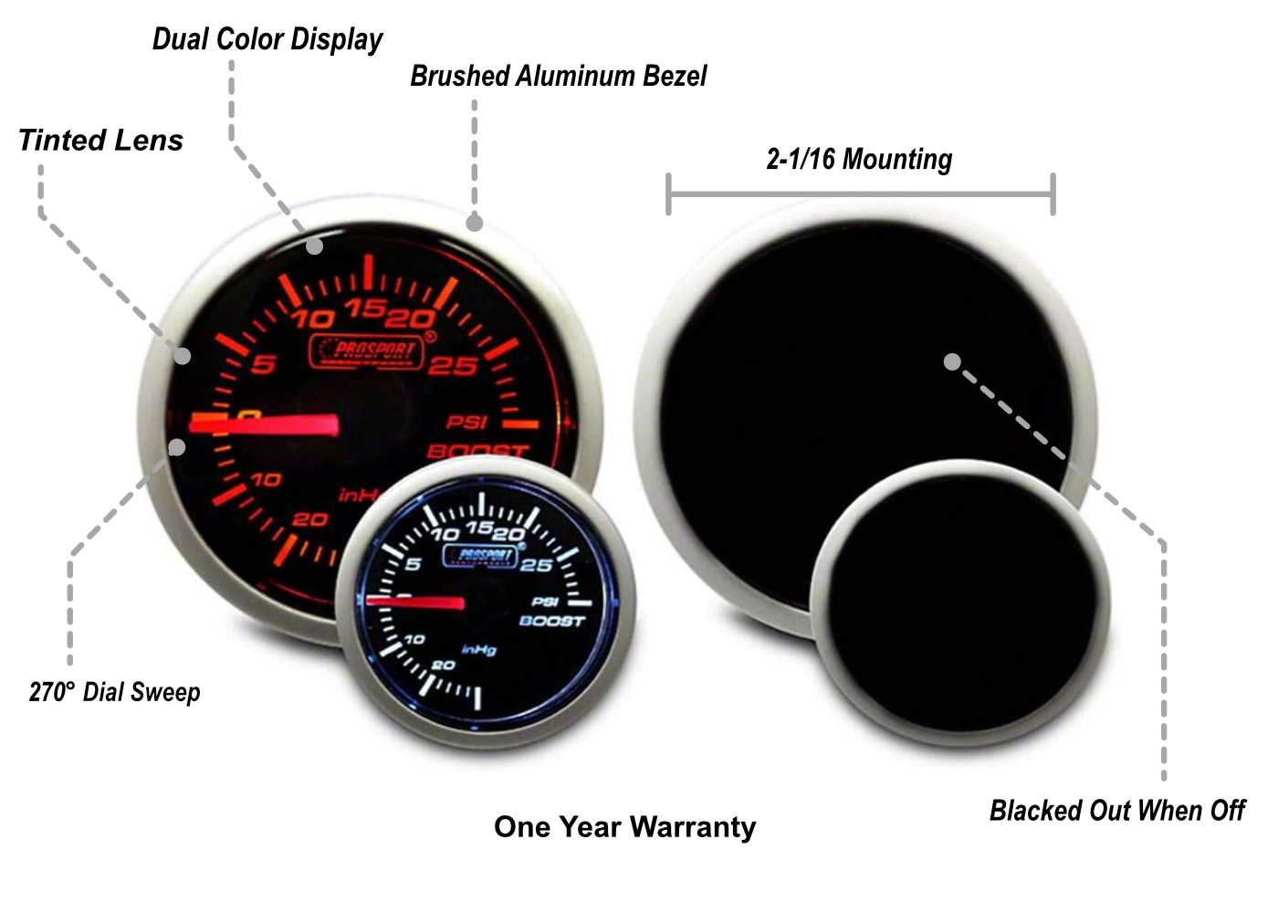 2-1/16" Amber / White Mechanical Boost Gauge