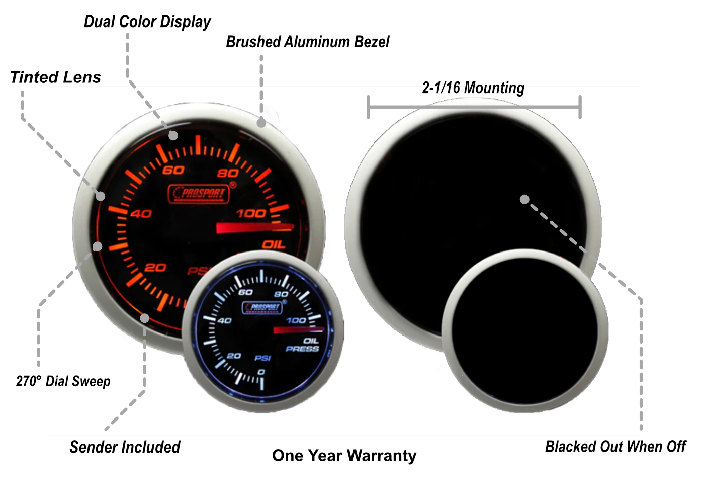 2-1/16" Amber / White -  Electrical Oil Pressure Gauge